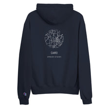 Load image into Gallery viewer, Show off your heritage and culture with this Cairo Egypt Champion hoodie now available in UK and US! The colorful print on 100% cotton shell, two-ply hood with a colored lining, and the instantly recognizable Champion logo on left sleeve all come together in this soft and durable hoodie that's made to last.