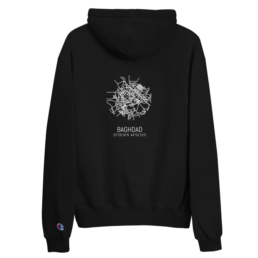 Show off your heritage and culture with this Baghdad Iraq Champion hoodie now available in UK and US! The colorful print on 100% cotton shell, two-ply hood with a colored lining, and the instantly recognizable Champion logo on left sleeve all come together in this soft and durable hoodie that's made to last. 